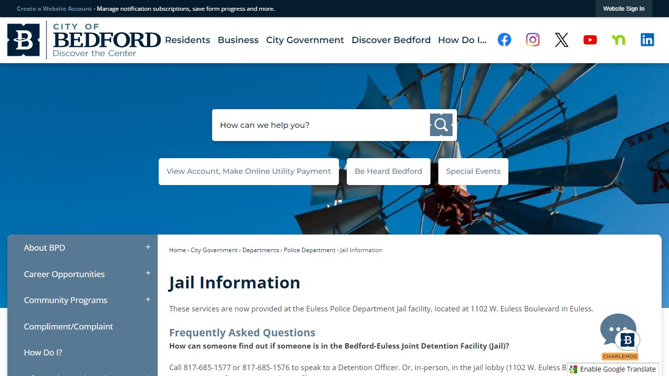 Jail Information | Bedford TX